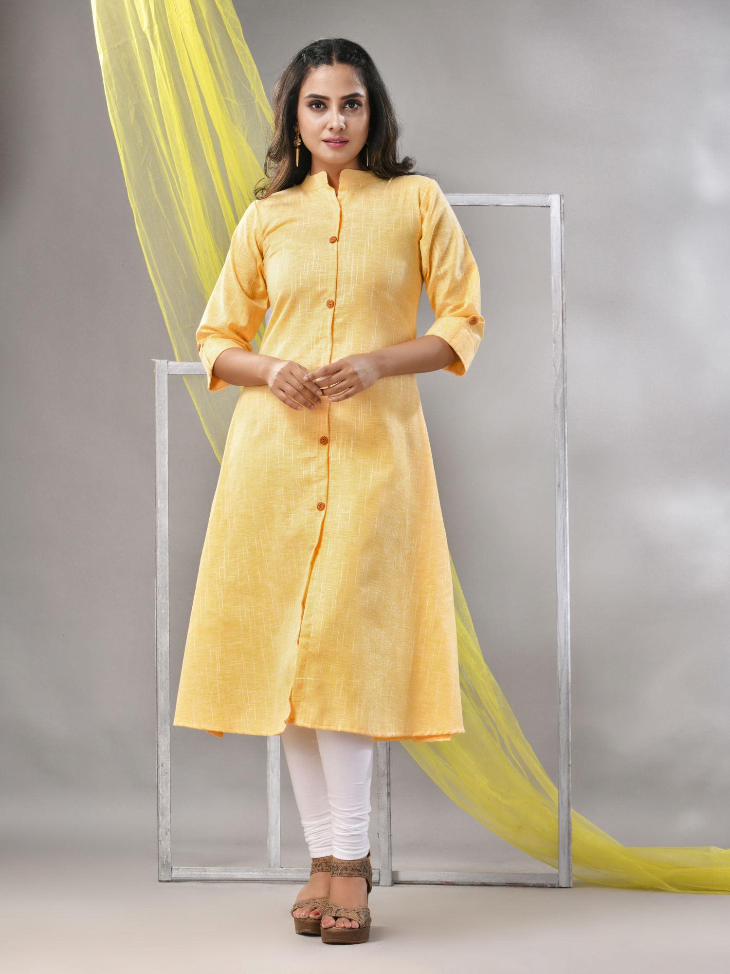 orange solid cotton a-line kurta