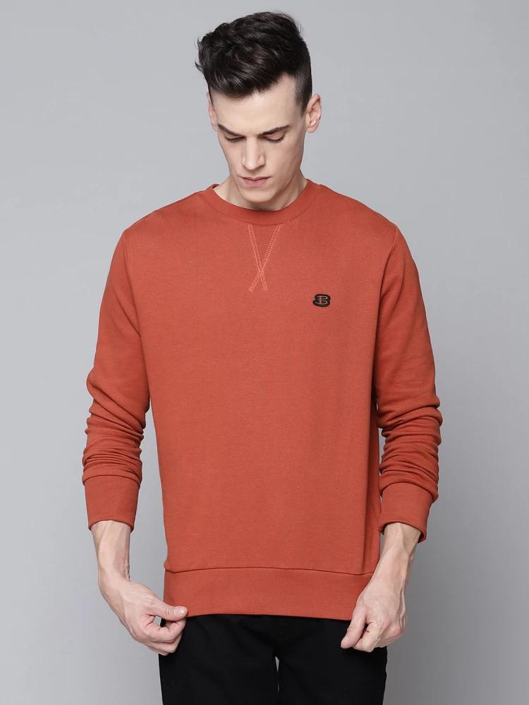 orange solid crew neck sweatshirt