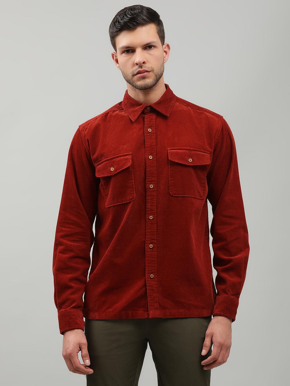 orange solid cutaway collar shirt