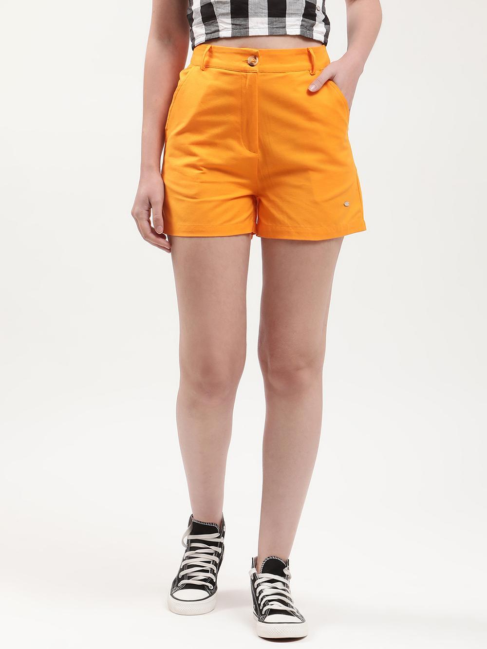 orange solid fitted shorts