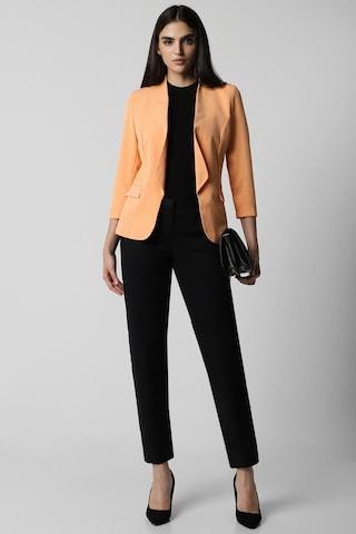 orange solid formal women regular fit blazer