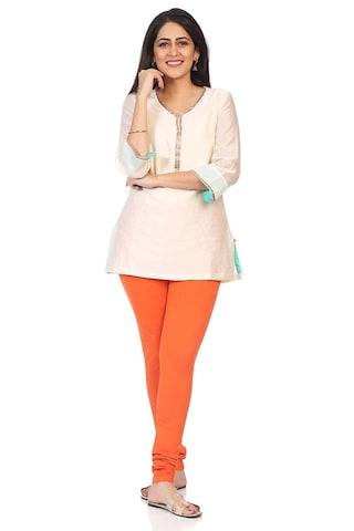 orange solid full length casual women regular fit churidar