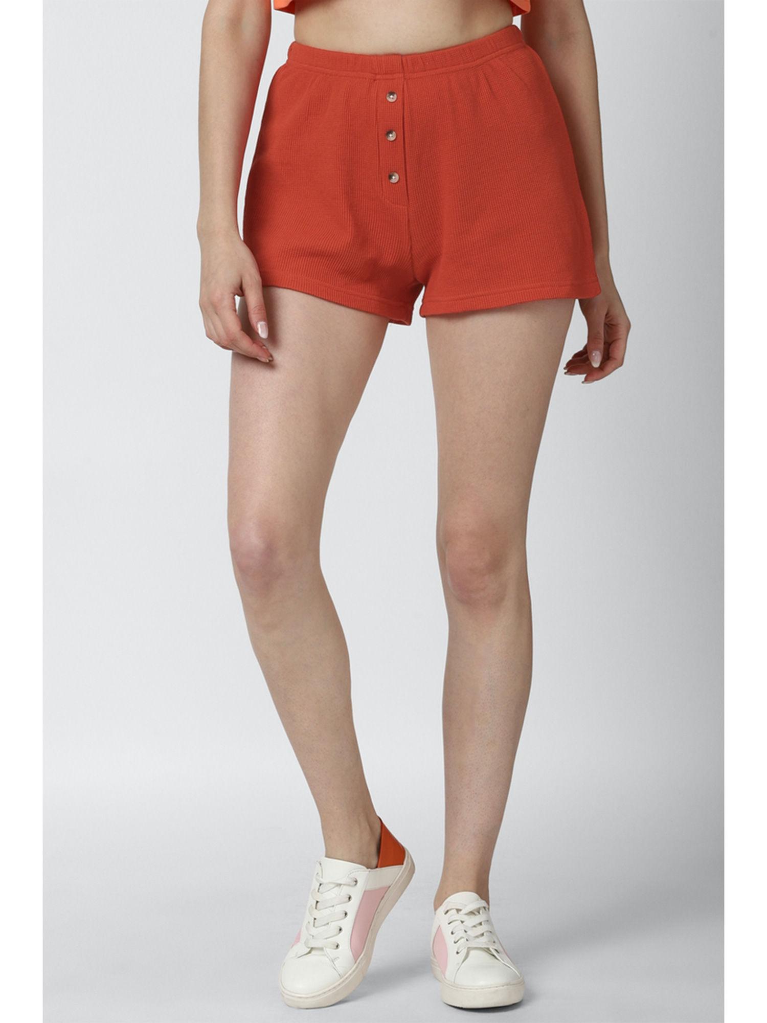 orange solid knit shorts