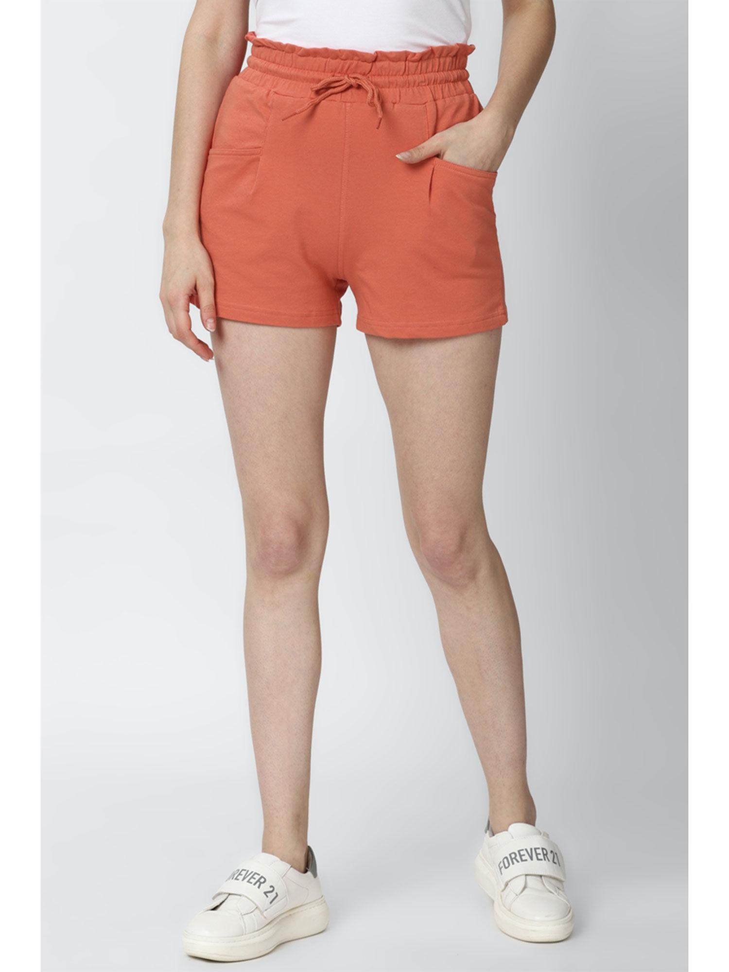 orange solid knit shorts