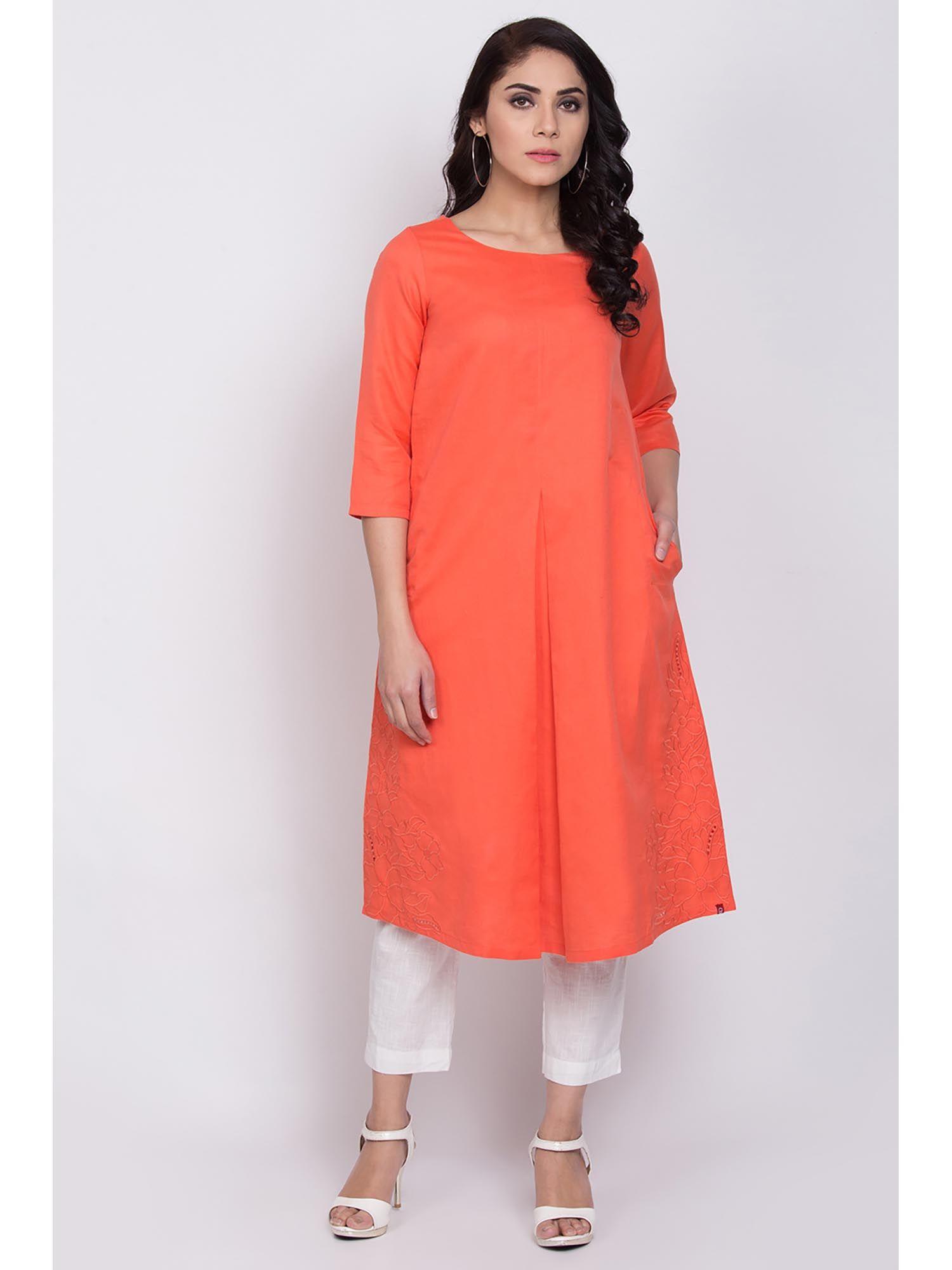 orange solid kurta