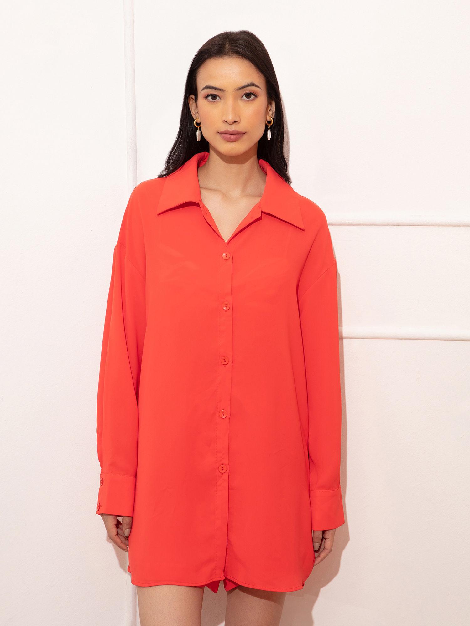 orange solid oversized shirt