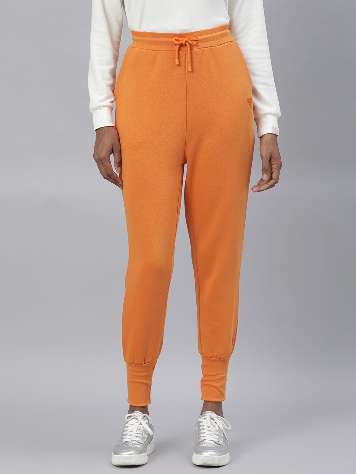 orange solid plain jogger pants