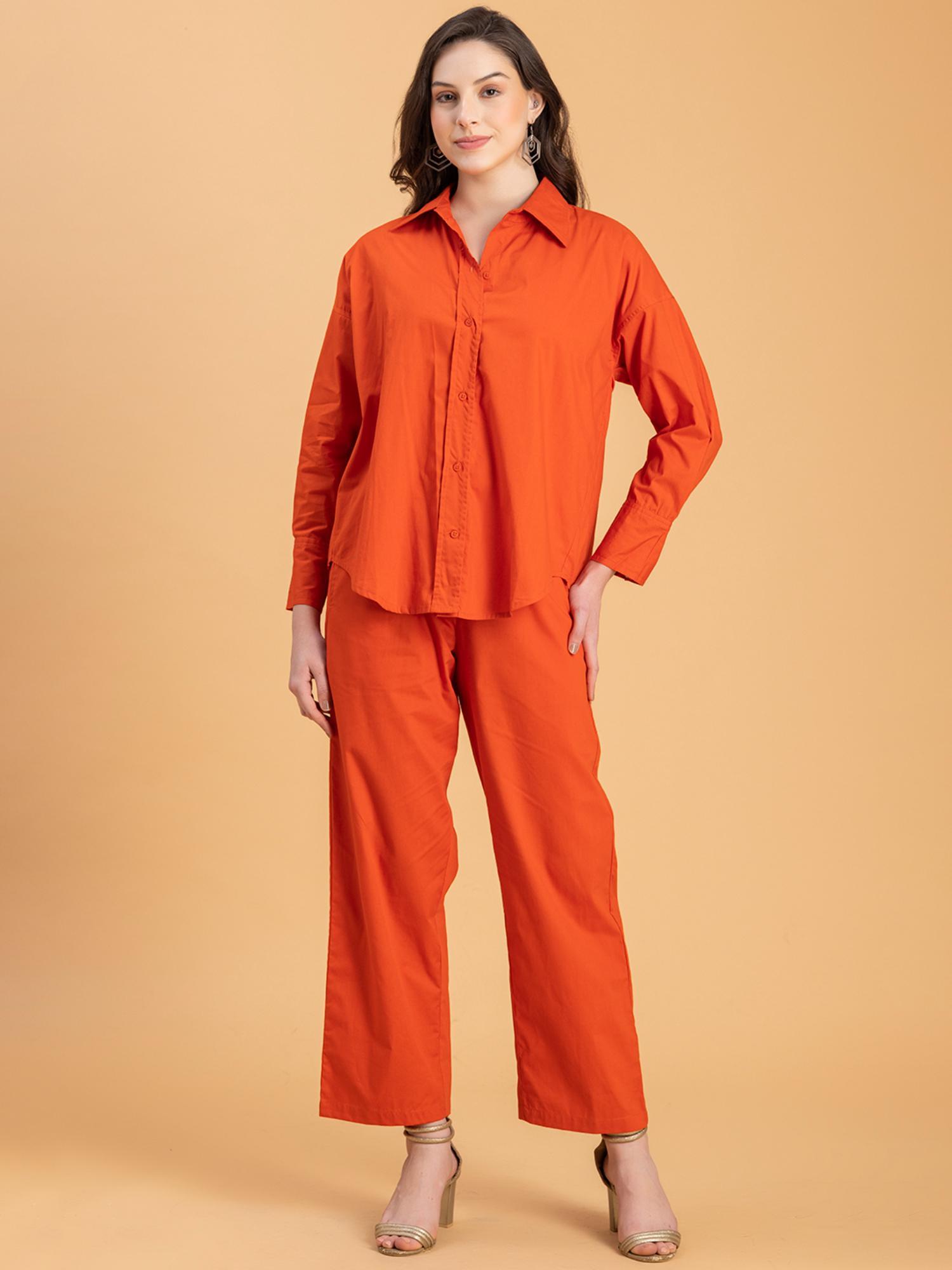 orange solid pure cotton co-ord (set of 2)