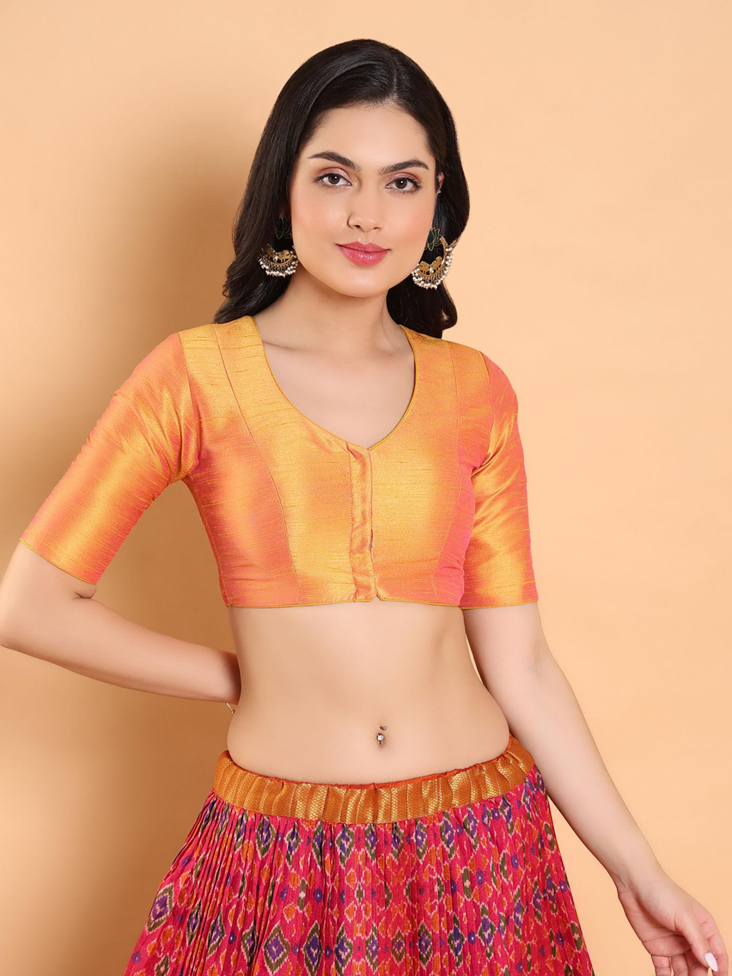 orange solid raw silk readymade blouse