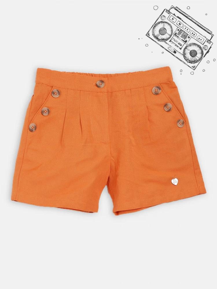 orange solid regular fit shorts