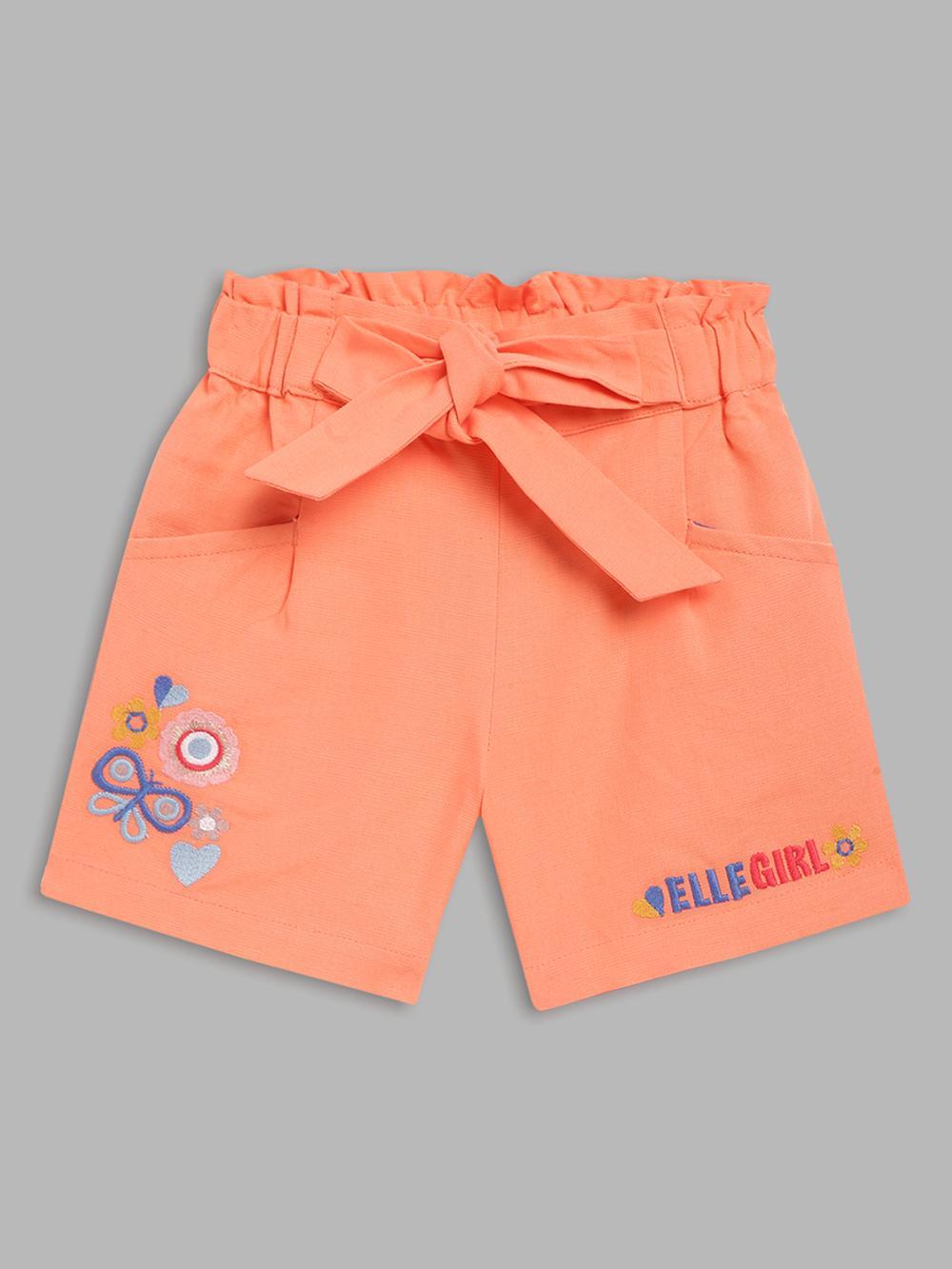orange solid regular fit shorts