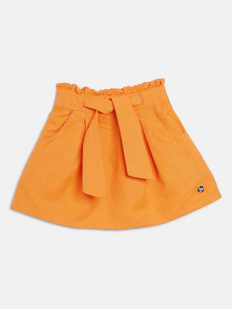 orange solid regular fit skirt
