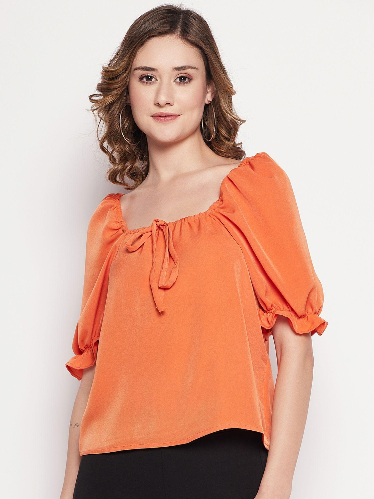 orange solid square neck top orange