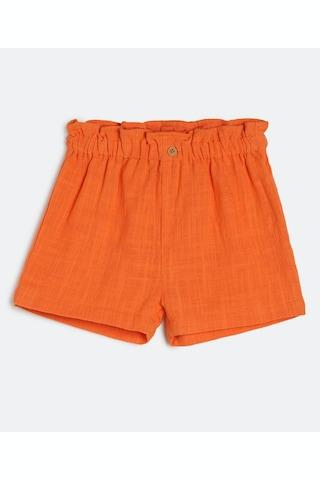 orange solid thigh length casual girls regular fit shorts