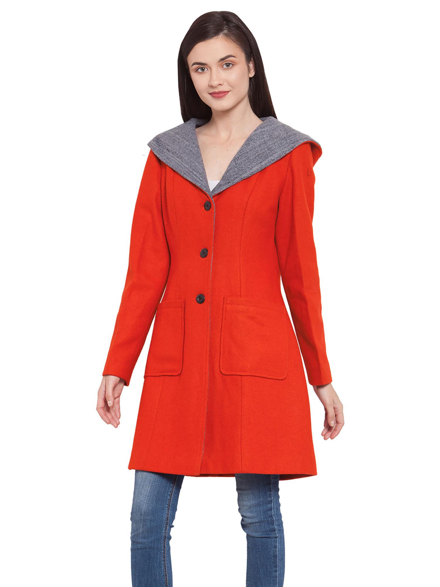 orange solid wool coat