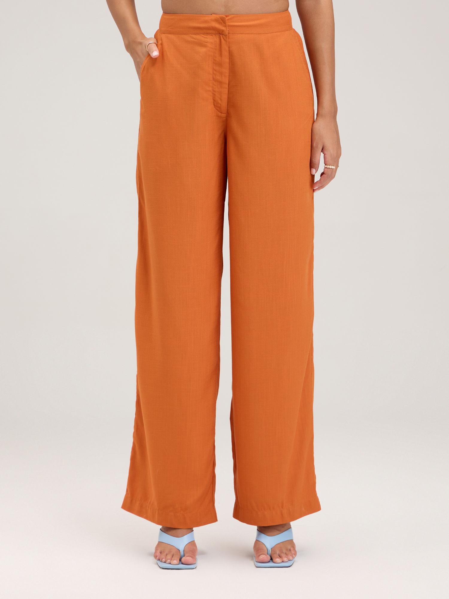 orange straight fit solid pants