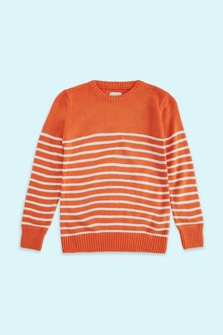 orange stripe casual full sleeves crew neck boys regular fit sweater