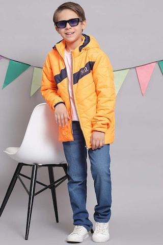 orange stripe casual full sleeves hooded neck boys smart fit jackets