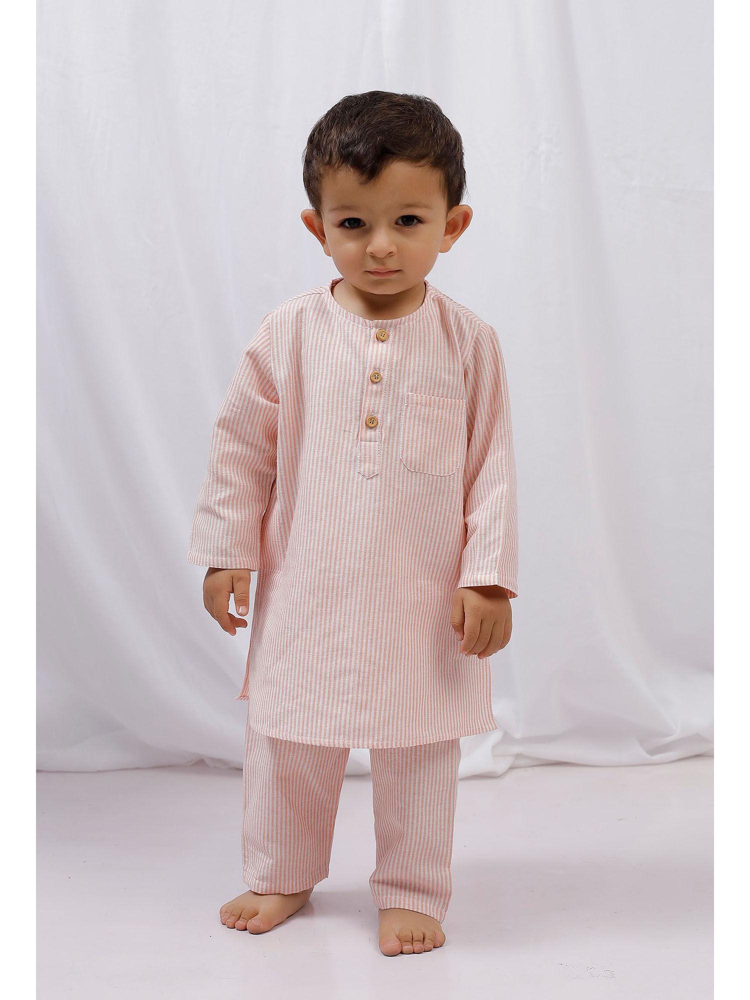 orange striped cotton kurta and pyjama (set of 2)