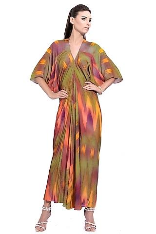 orange striped gown with kimono sleeves