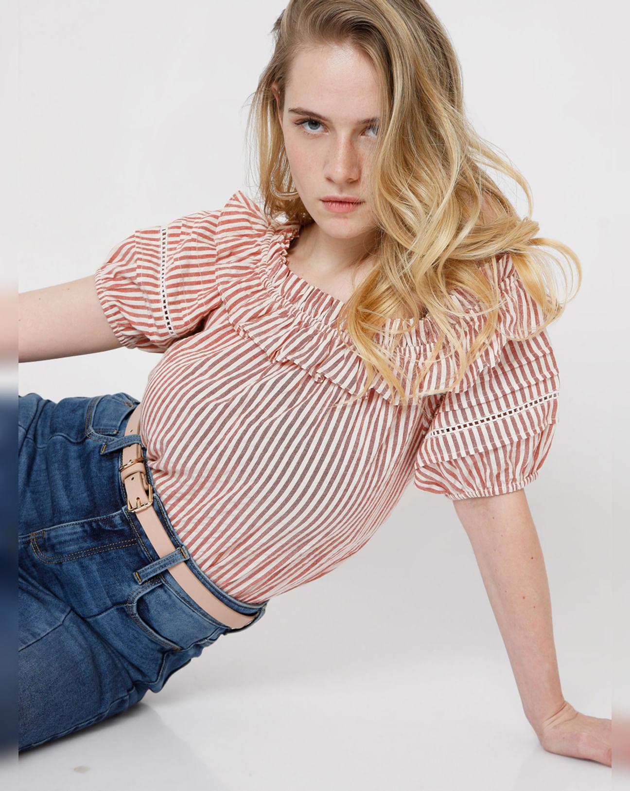 orange striped off-shoulder top