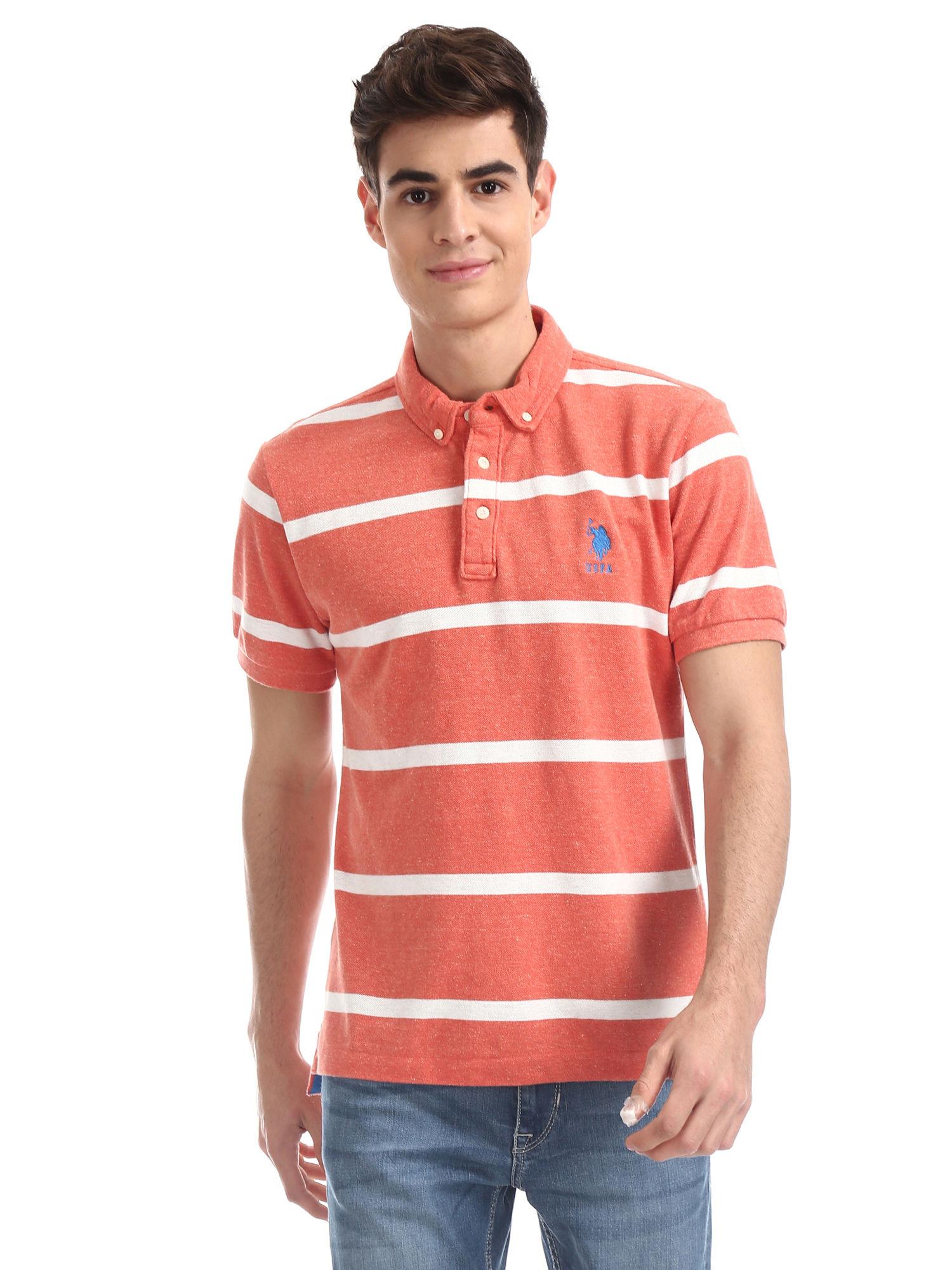 orange stripes casual polo t-shirt