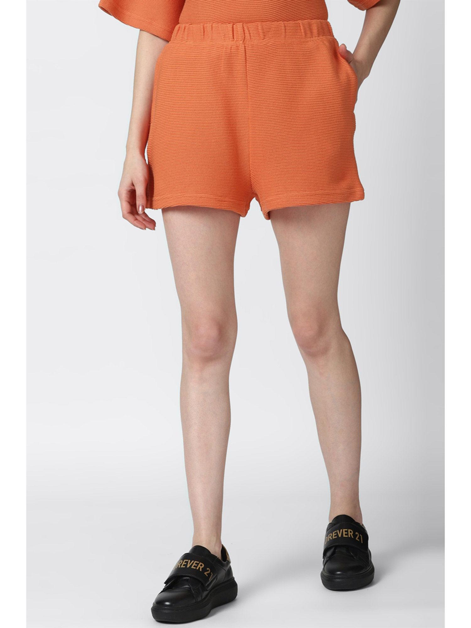 orange textured knit shorts