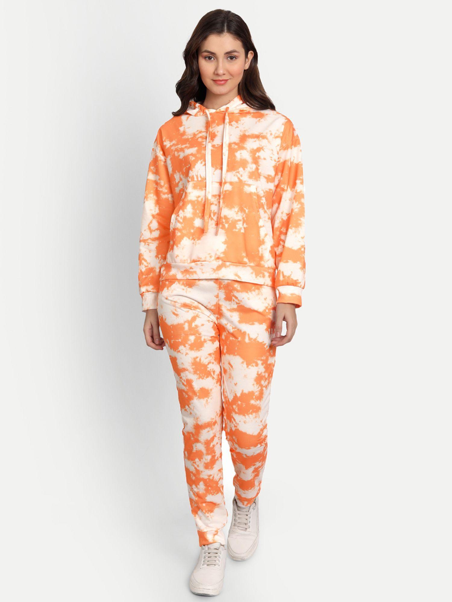 orange tie-dye oversized hoodie with joggers (set of 2)