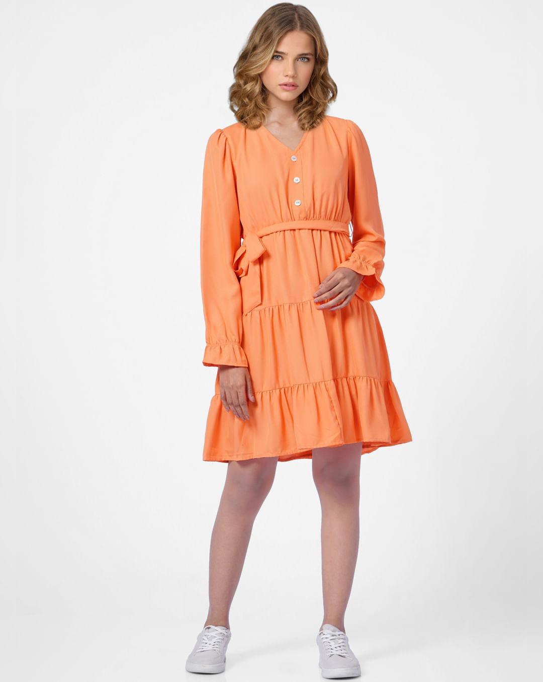 orange tiered shift dress