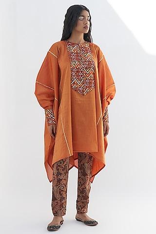 orange tissue embroidered tunic