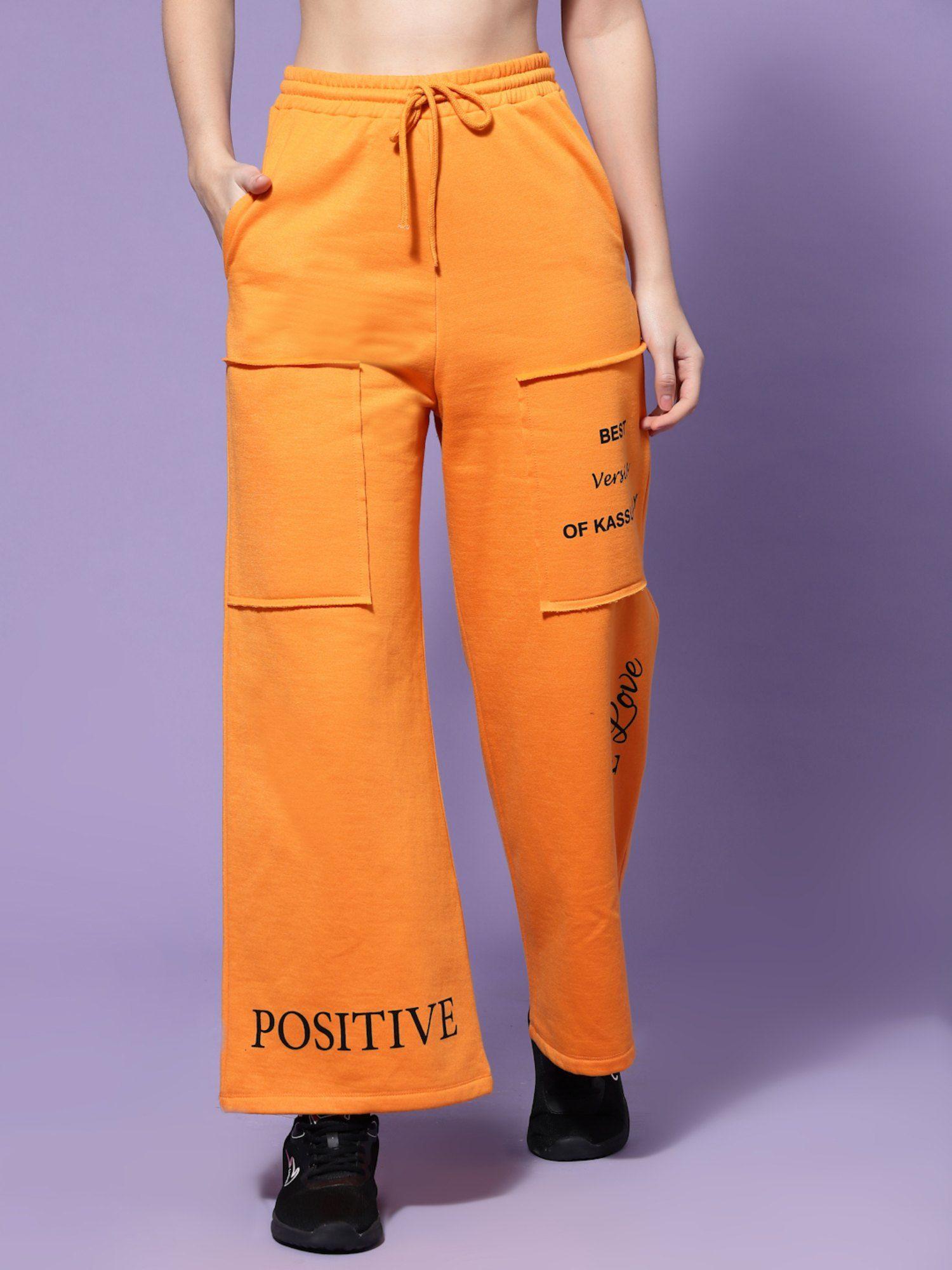 orange typography loose fit cargos trousers