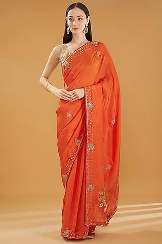 orange upada silk gota work saree