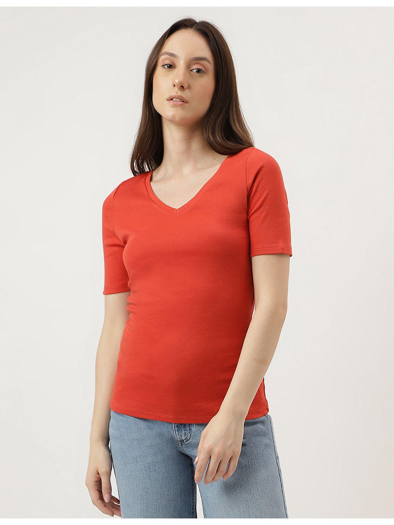 orange v-neck slim fit t-shirt