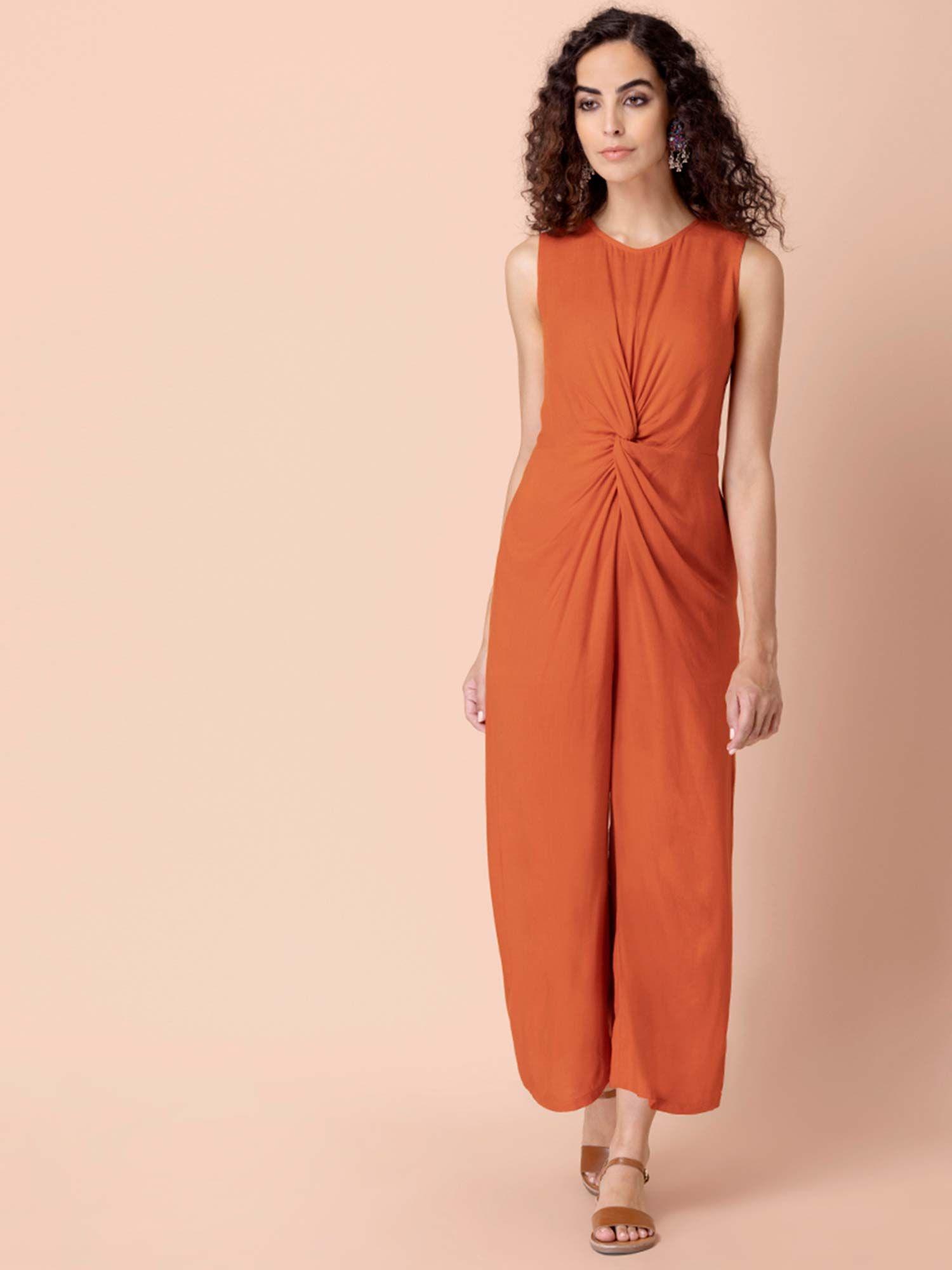 orange viscose knotted jumpsuit