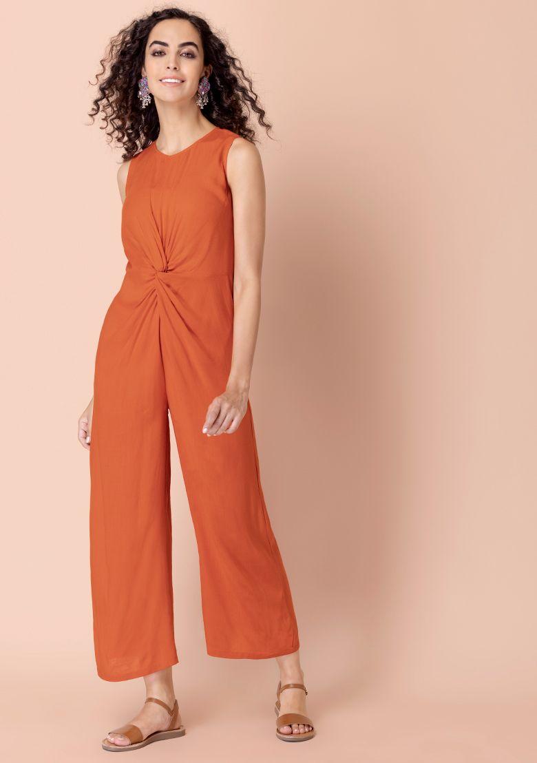 orange viscose knotted jumpsuit