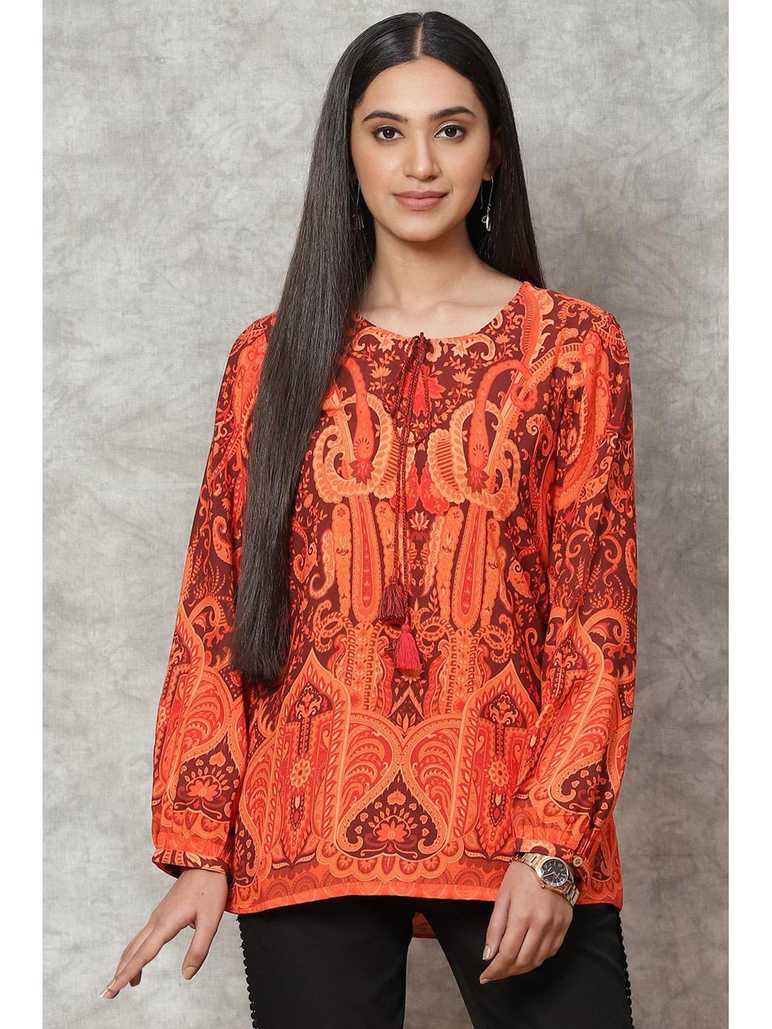 orange viscose rayon short top