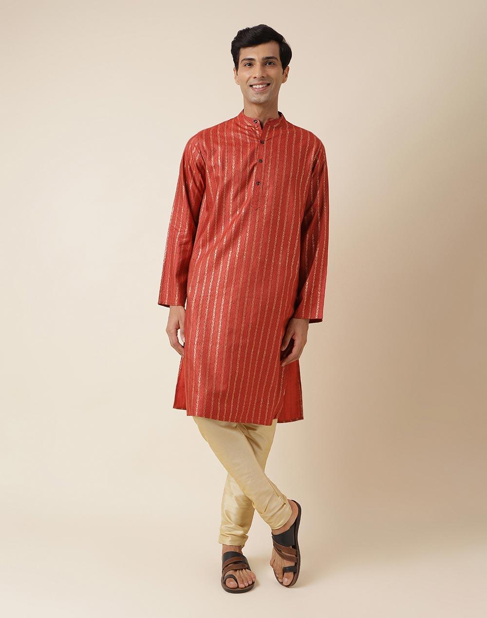 orange viscose silk printed slim fit long kurta