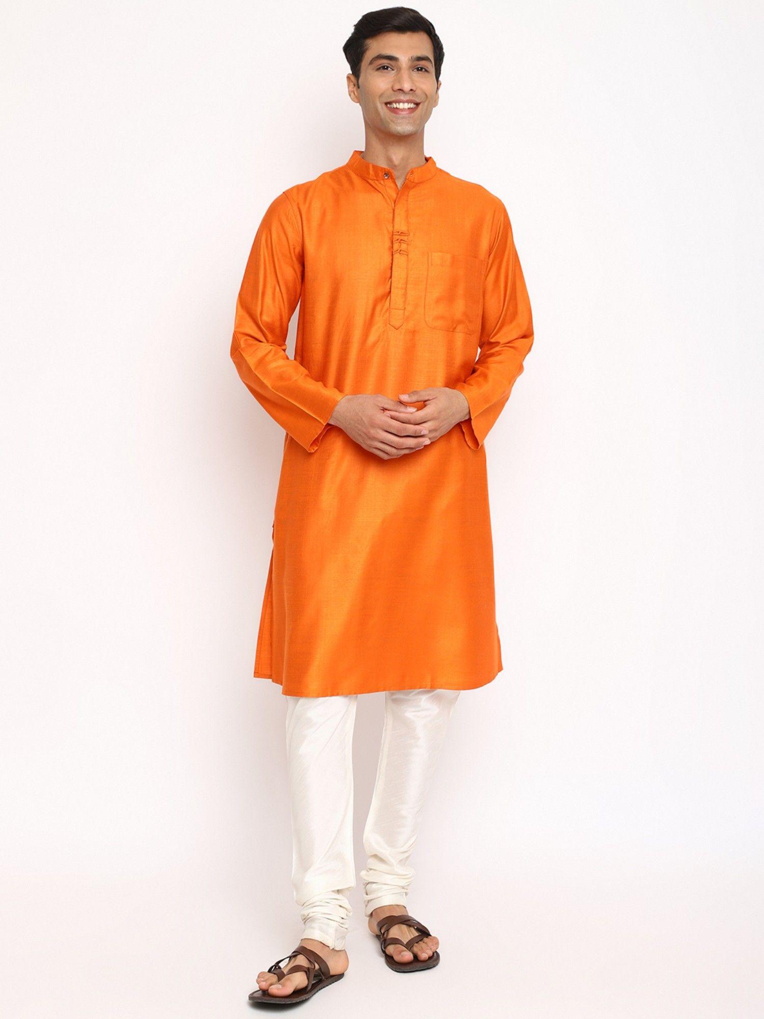 orange viscose silk woven long kurta