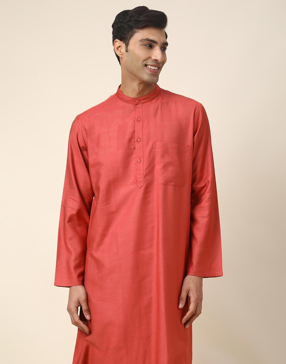 orange viscose silk woven long kurta