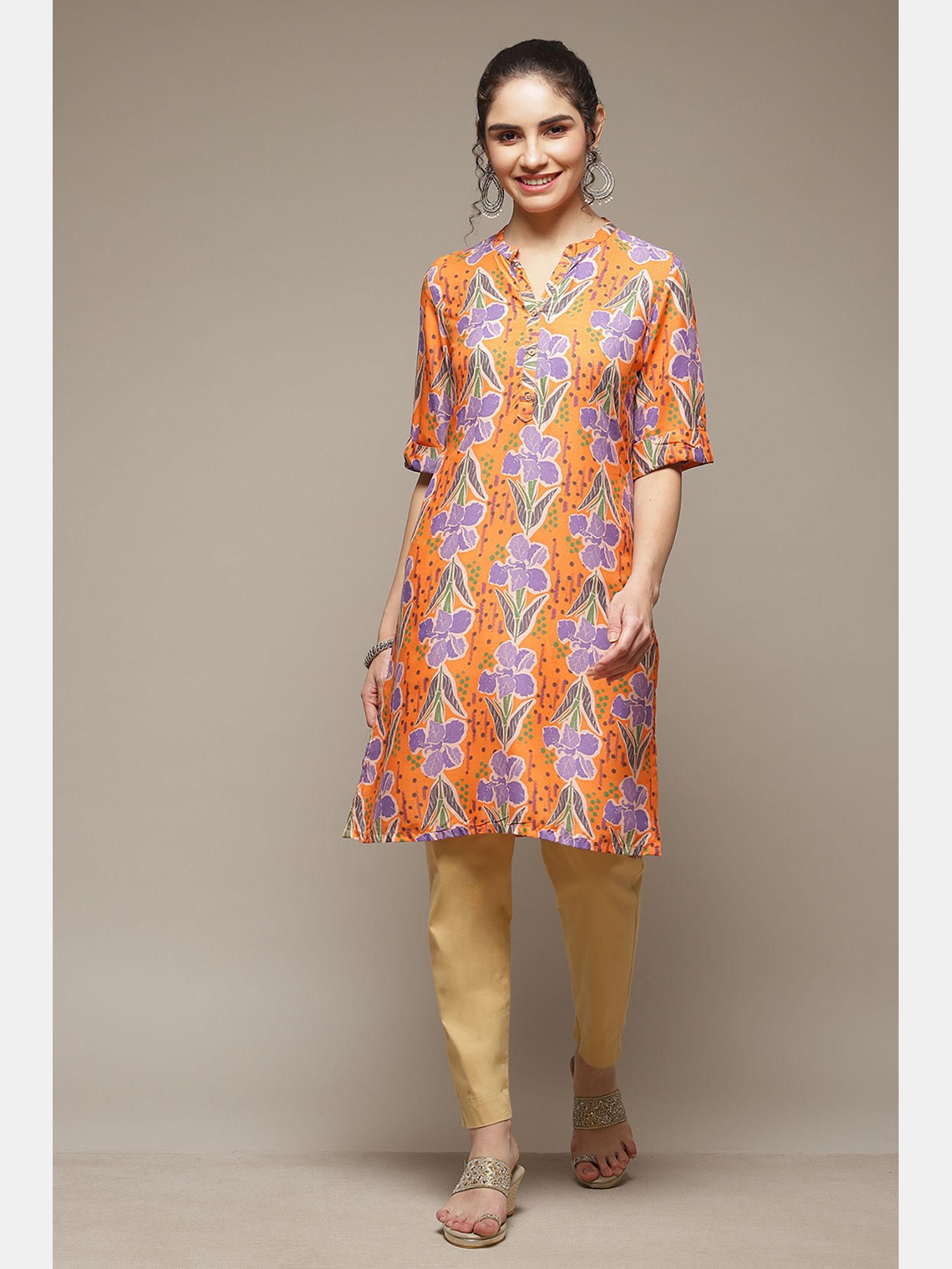 orange viscose straight kurta