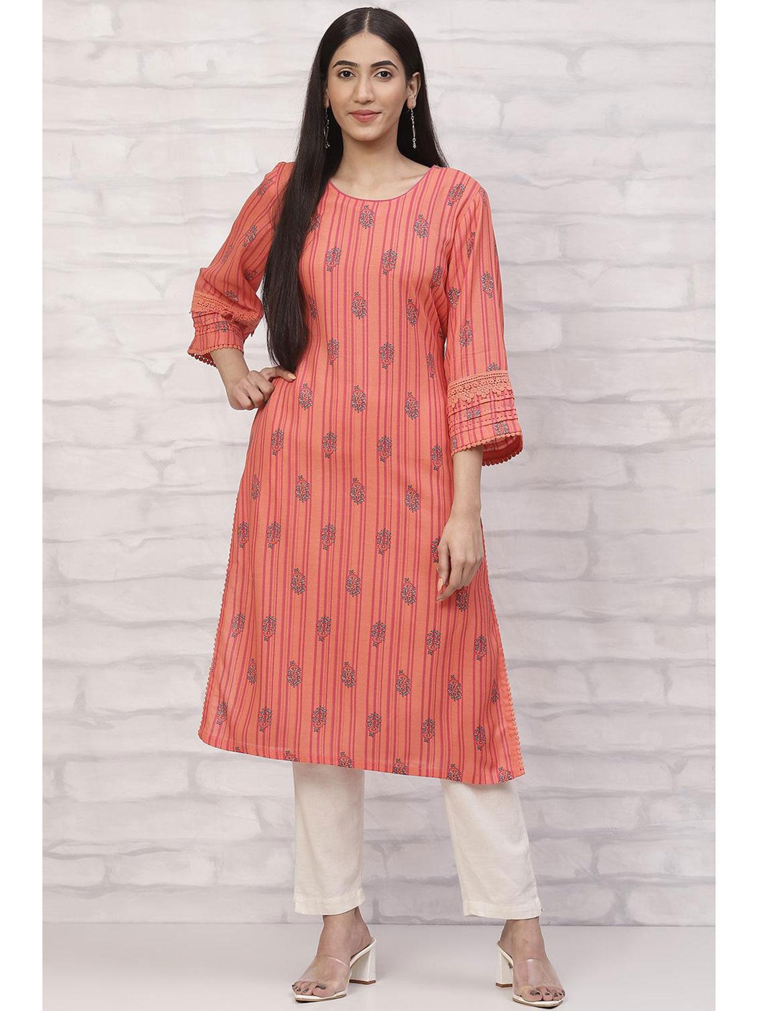 orange viscose straight kurta