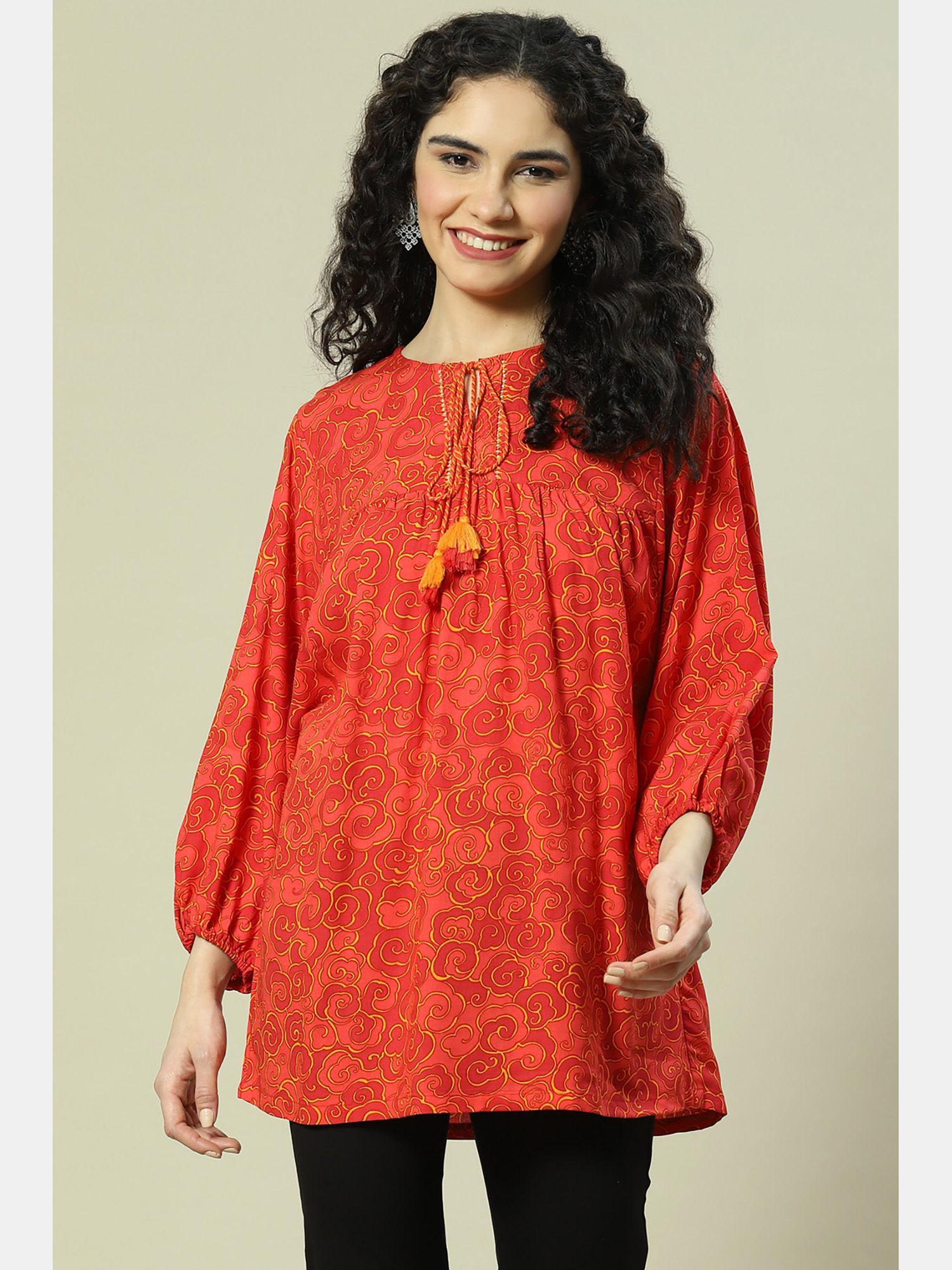 orange viscose tiered top