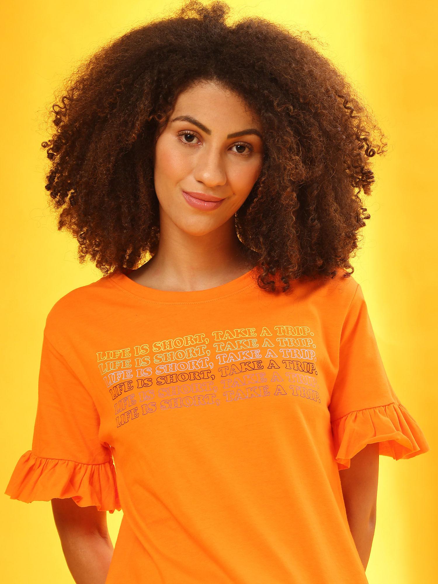 orange women printed casual top