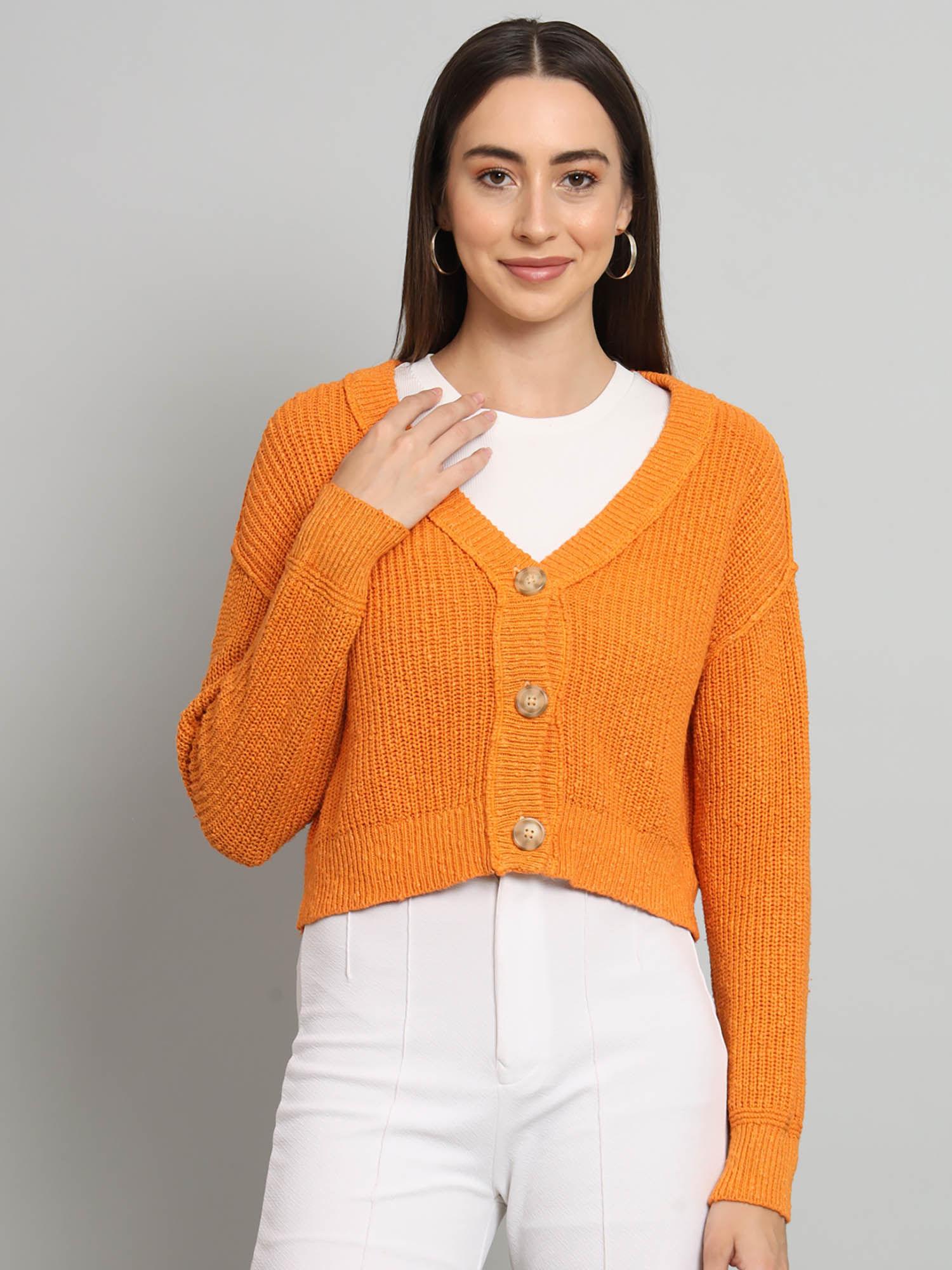 orange womens woollen baggy v neck sweater