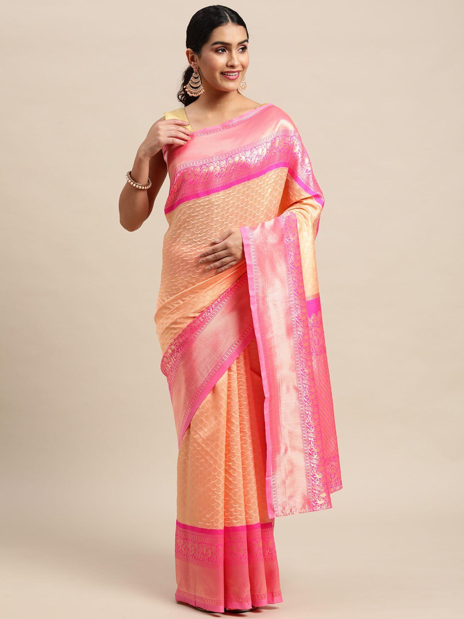 orange woven design kashida art silk banarasi saree with unstitched blouse