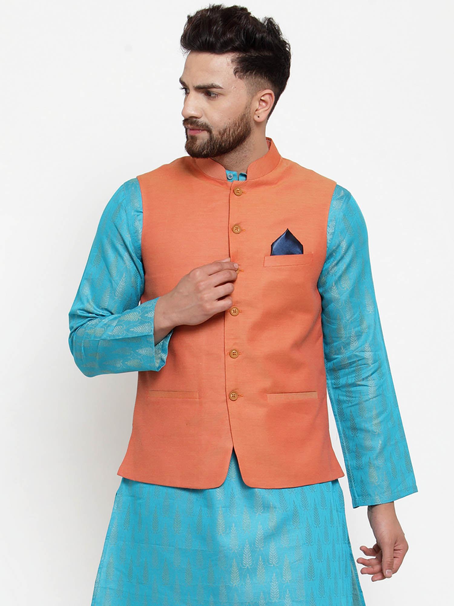 orange woven nehru jacket