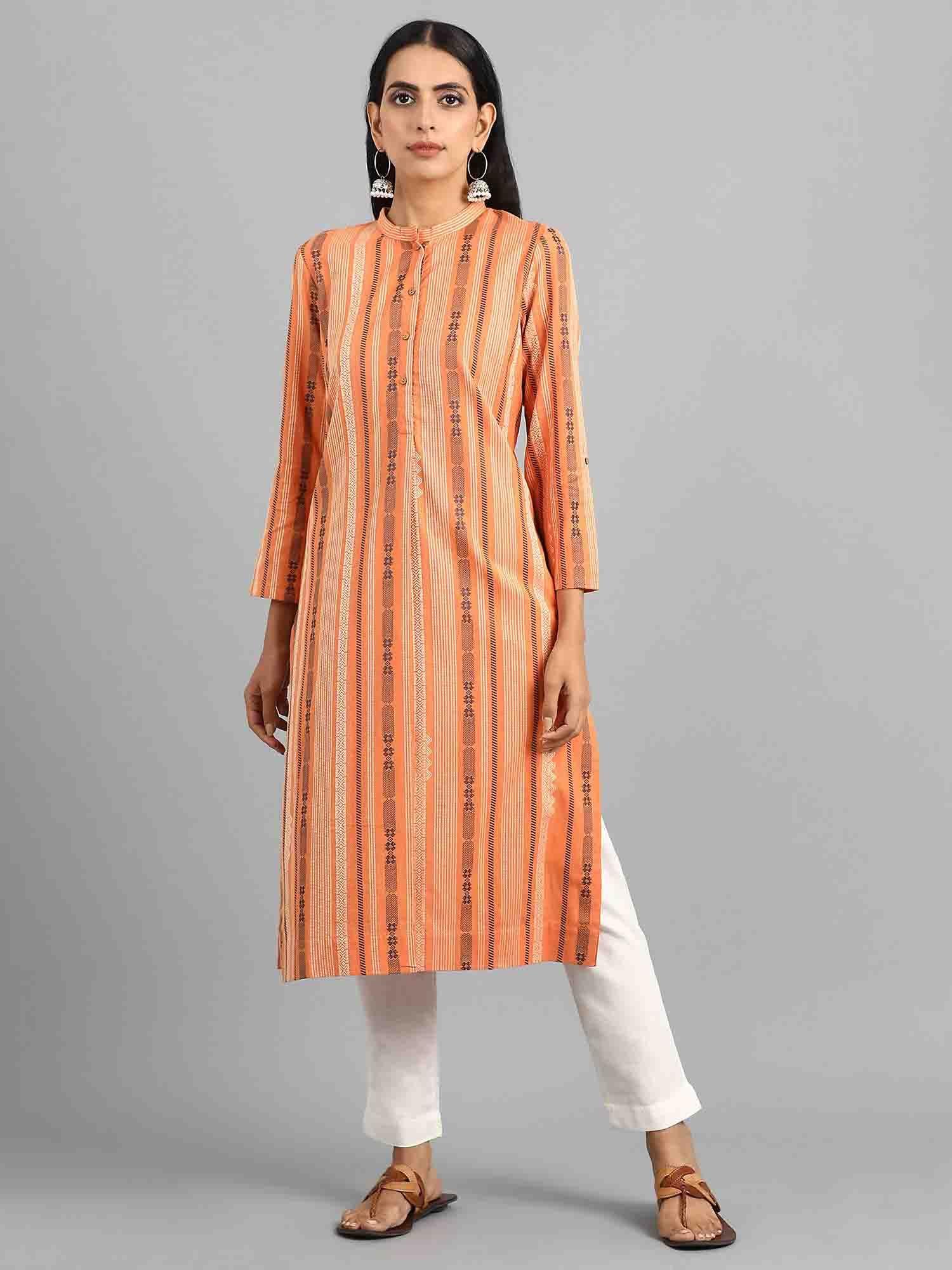 orange yarn-dyed kurta