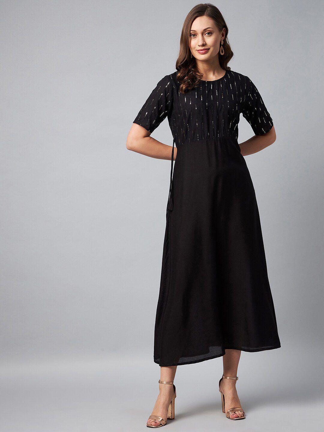 orchid hues black embellished pure cotton maxi dress