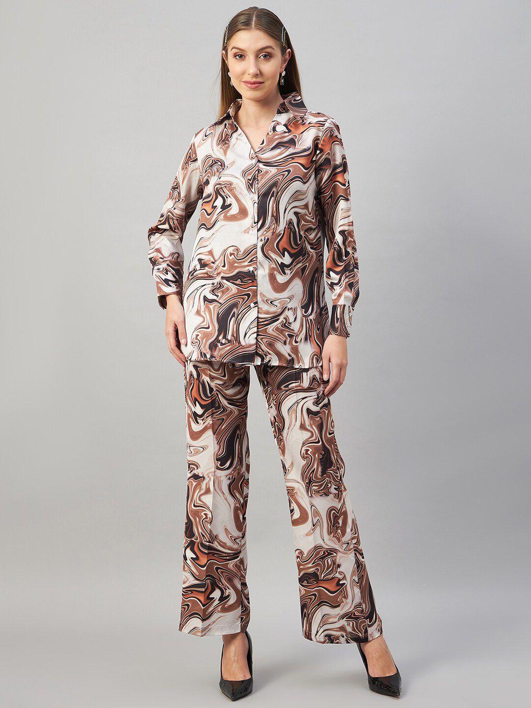 orchid hues women abstract printed shirt with trouser