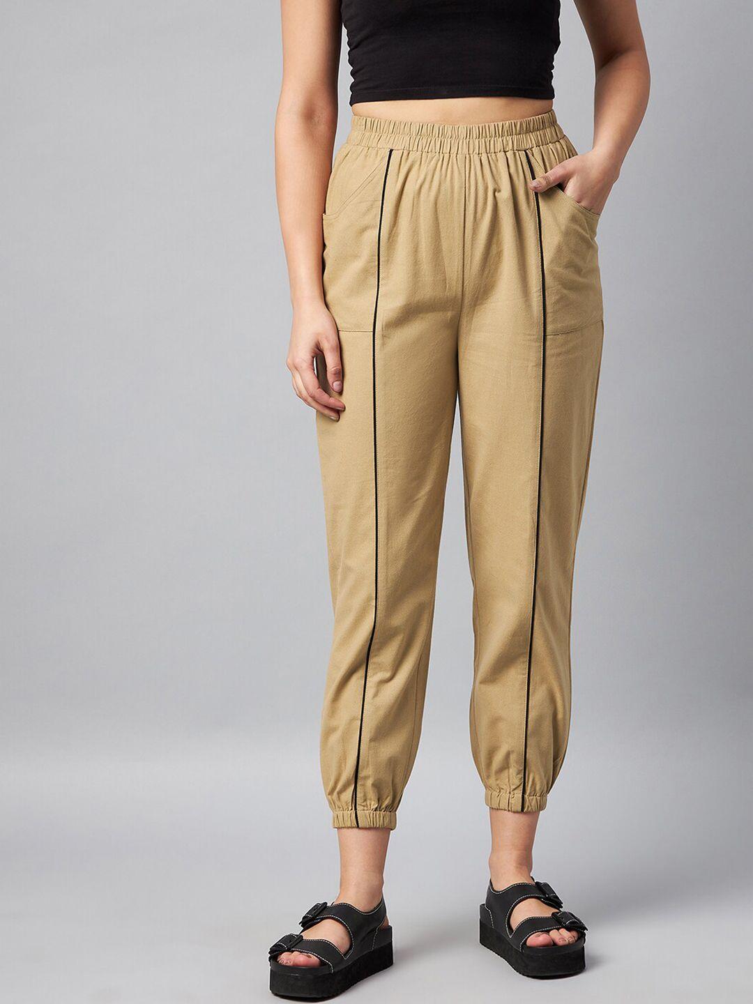 orchid hues women beige relaxed high-rise cotton joggers